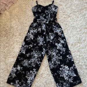 Emerald Sundae Black and White Floral Jumpsuit